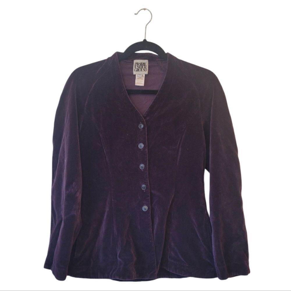 Praire Underground Deep Plum Velvet Fitted Blazer Jacket